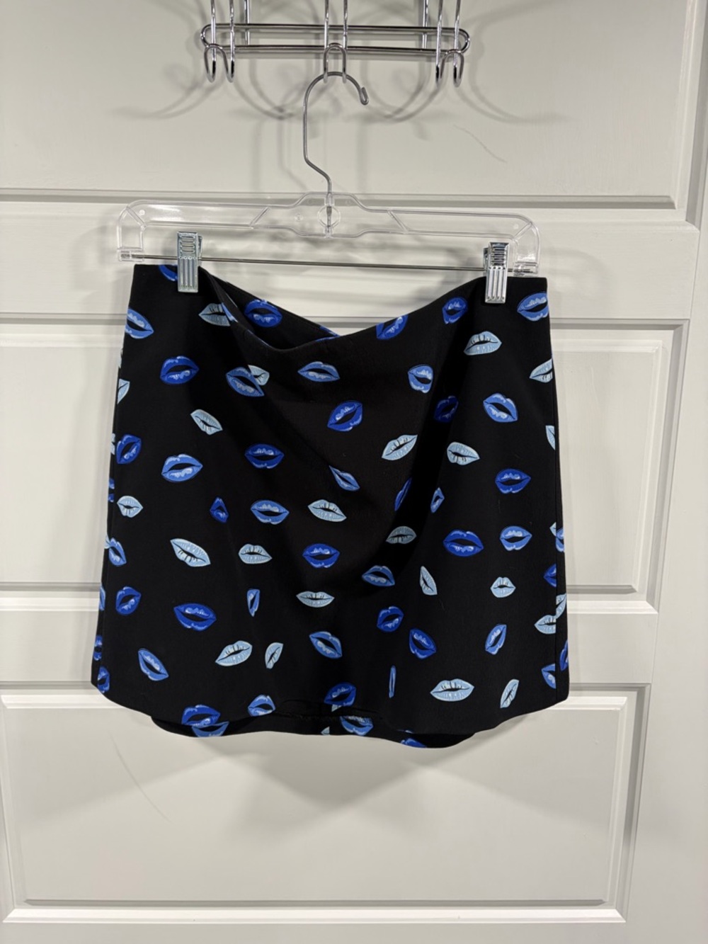 Zara Black Mini Skirt with Blue Lip Print